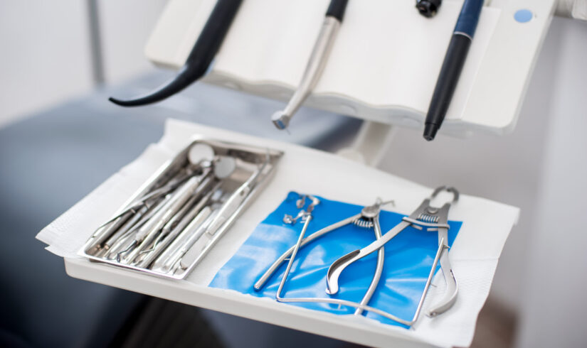Different professional dental tools in a dentist's office
